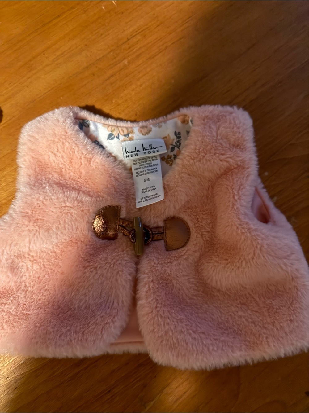 Nicole Miller Blush Faux Fur Toggle Vest